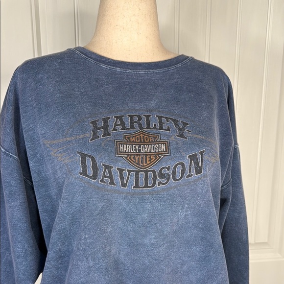 Grand Canyon Harley-Davidson Men's Washed Blue Crewneck Sweater Sz L - Picture 2 of 10
